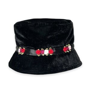 Black‎ Velvet Bucket Hat Satin Ribbon Roses Satin Ribbon Band Lined Toddler Size